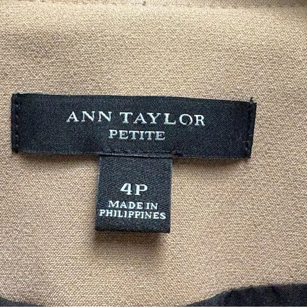 Ann Taylor Petite Khaki with Black Trim Structured‎ Jacket with Zipper Details